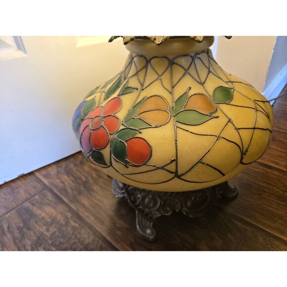 Vintage 23" Hurricane Tiffany Style Table Lamp Hand Painted Floral Gone W/ Wind - Picture 13 of 16